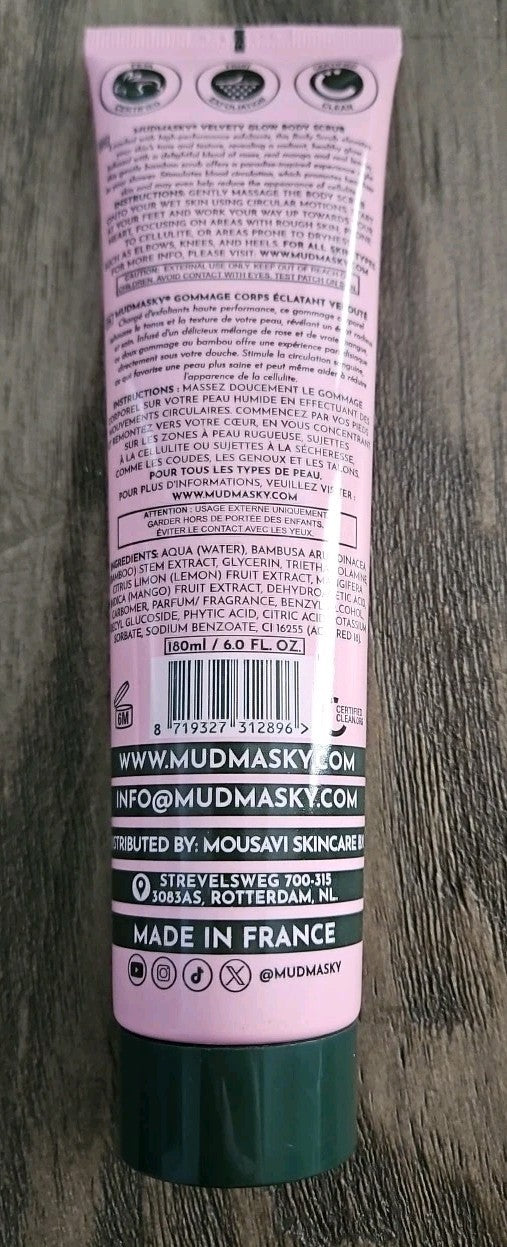 Mudmasky Velvety Glow Body Scrub 6.0 fl Oz Exfoliating, Hydrating &