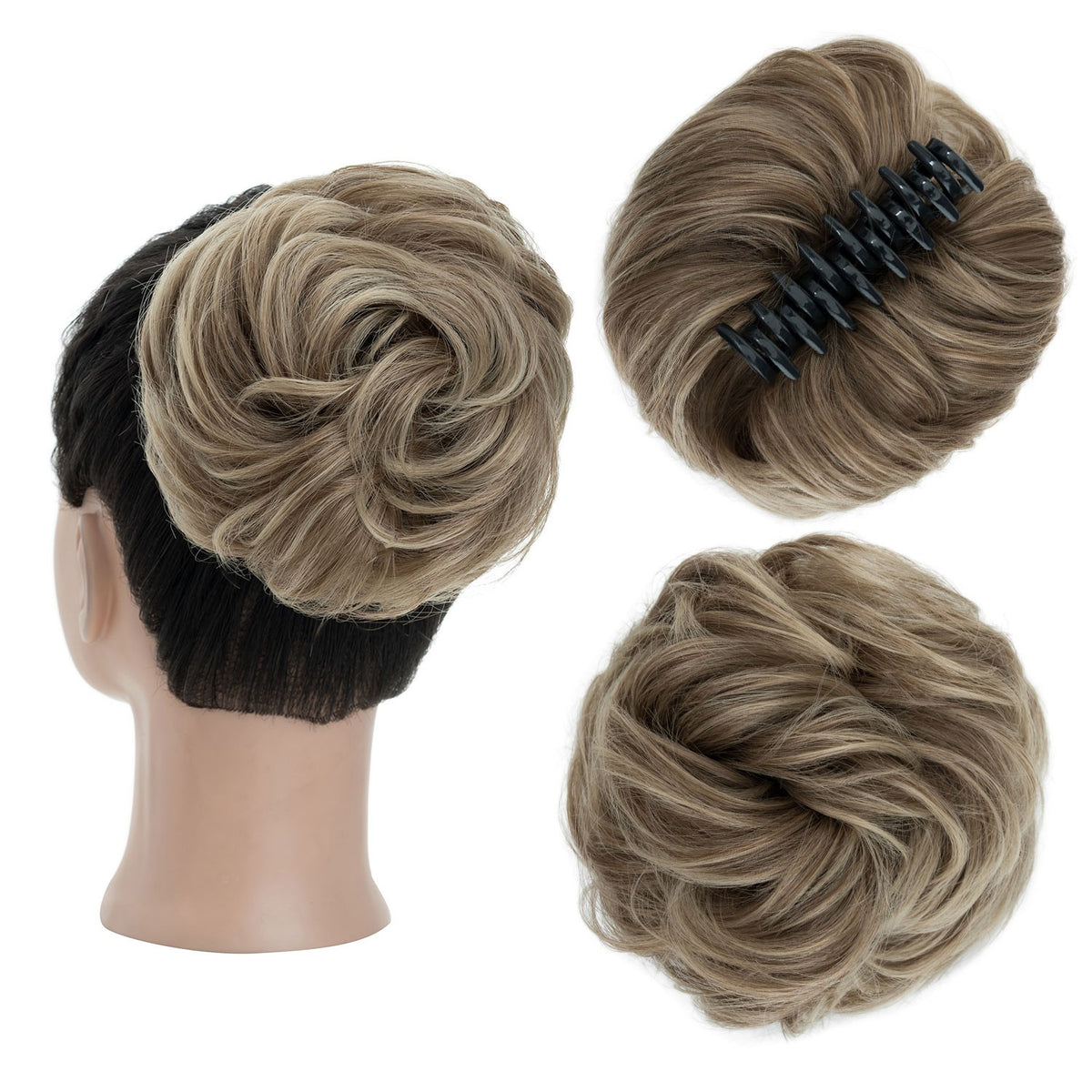 Thick Messy Curly Hair Bun Claw Clip Extensions - Multiple Colors & Lengths