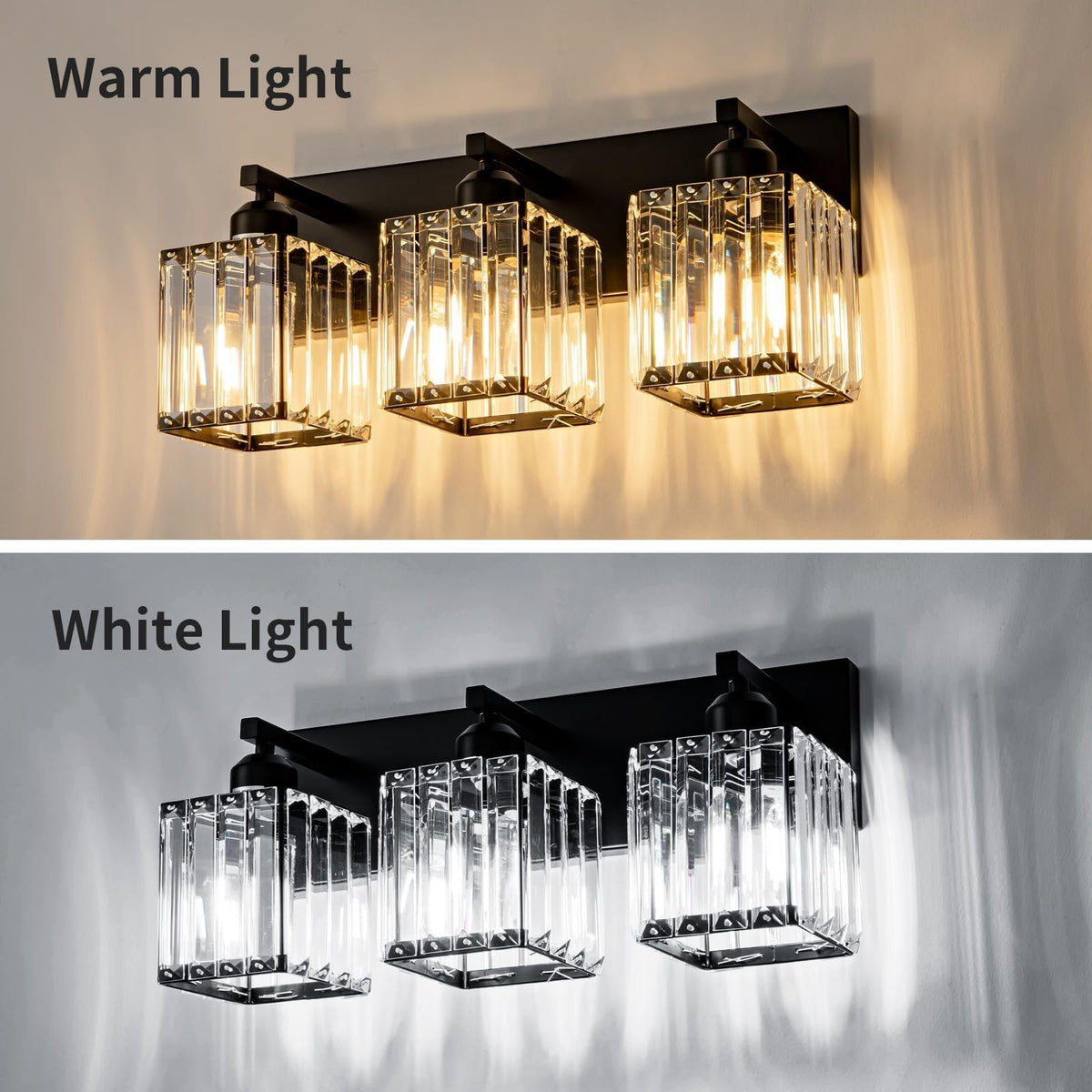 Black 3-Light Crystal Bathroom Vanity Light Fixture - Modern Wall Sconce