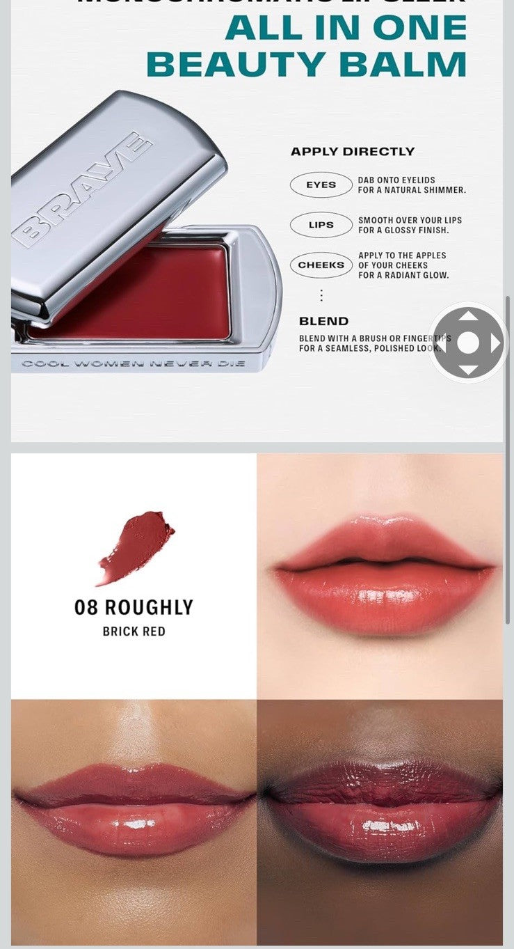Braye Brick Red Lip Balm for Lips, Cheeks & Eyes - Blur & Moisturize - .08 Oz