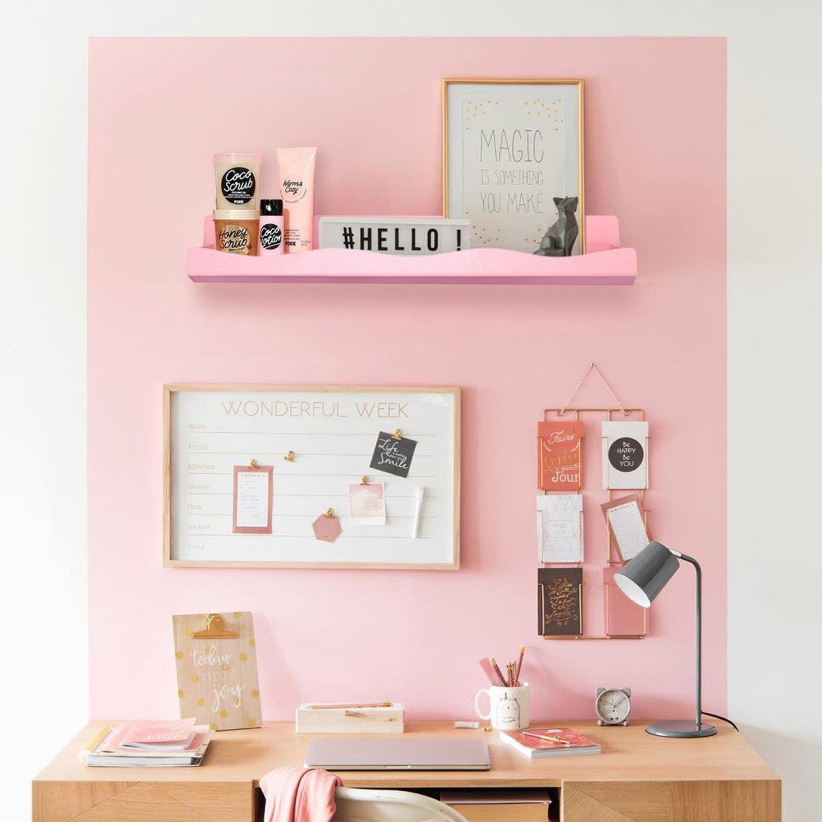 Pink 15 Inch Wall Mounted Nail Polish Shelf Holds 66-90 Bottles