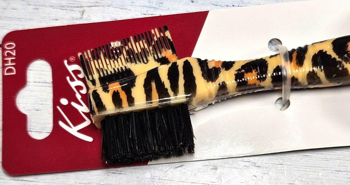 Leopard Print Hair Comb and Brush Set with Rattail Comb and Edge Styler