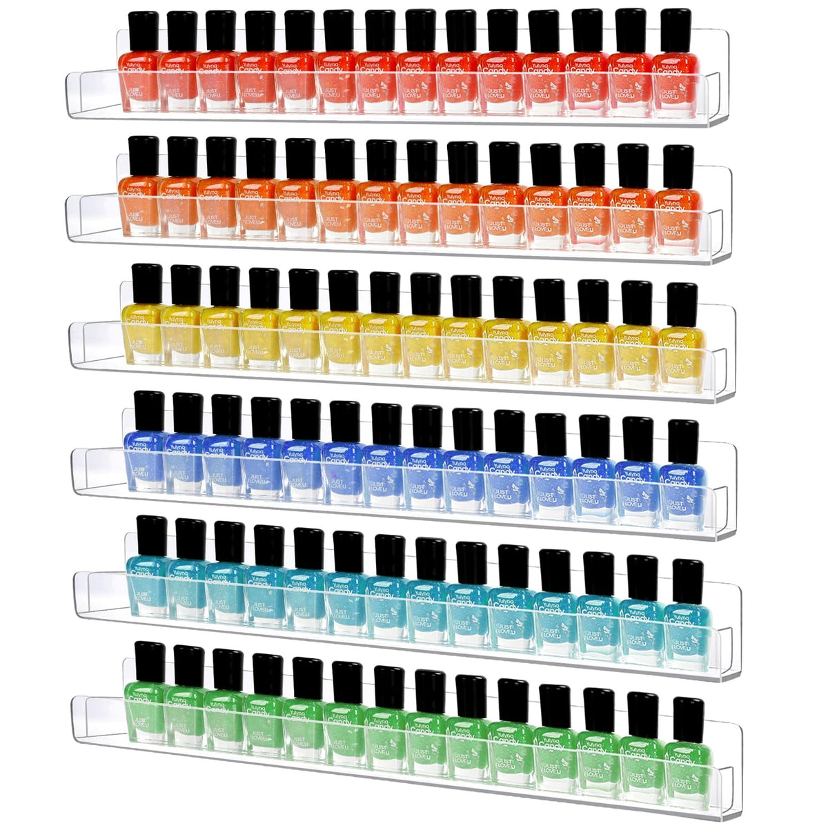 15 Inch Wall Mounted Nail Polish Organizer Rack with 6 Clear Shelves