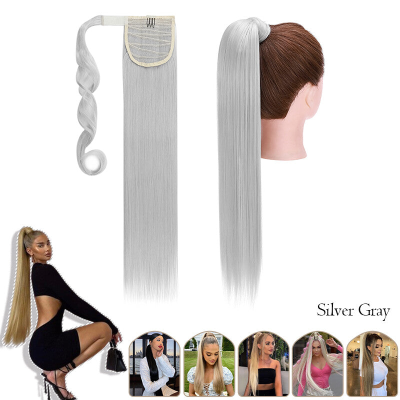 Mega Thick Wrap-On Ponytail Extensions - Natural Human Hair, Curly Wavy Straight