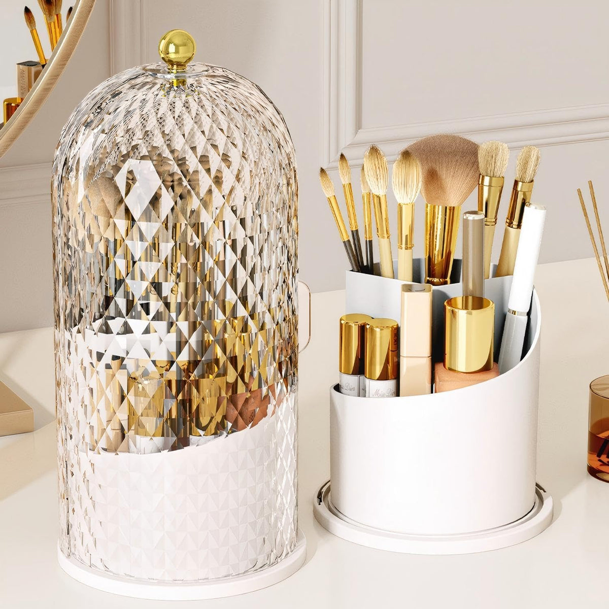 360 Rotating Makeup Brush Holder with Lid, Waterproof Dustproof Organizer