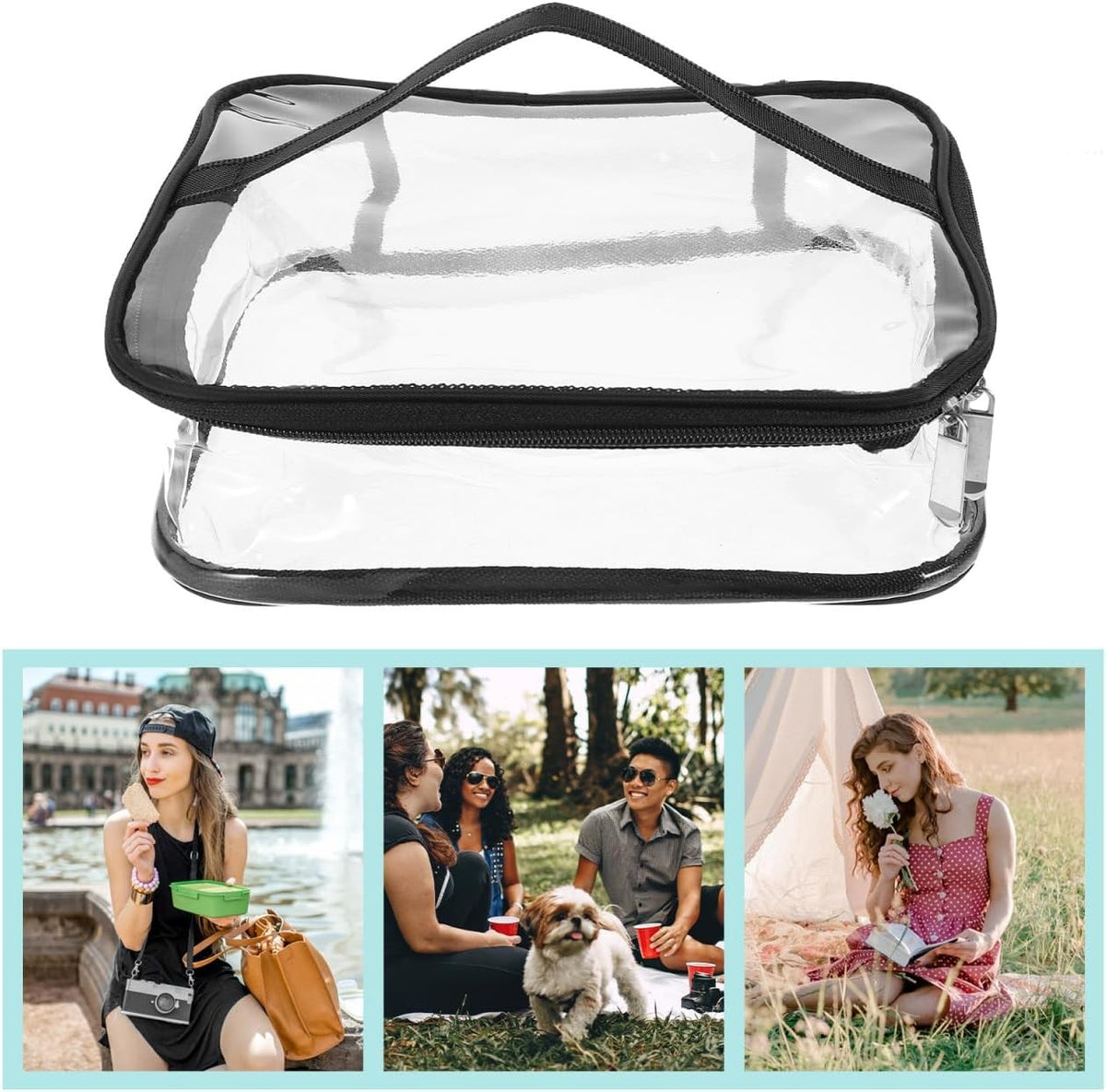 Clear Handheld Lunch Bag 9.84x7.87x3.34 Inches PVC Travel & Makeup Storage