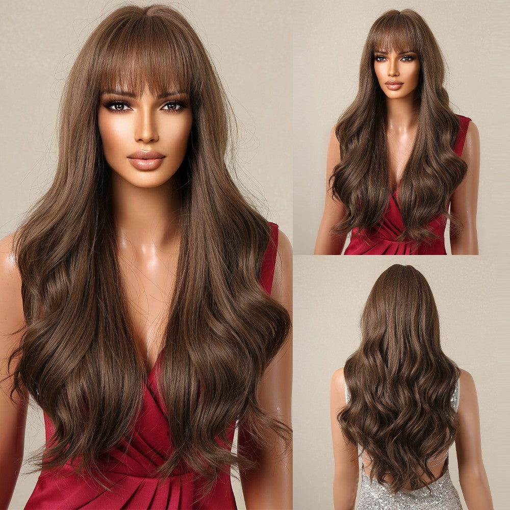 Long Wavy Cosplay Wig with Bangs - Heat Resistant Synthetic Hair
