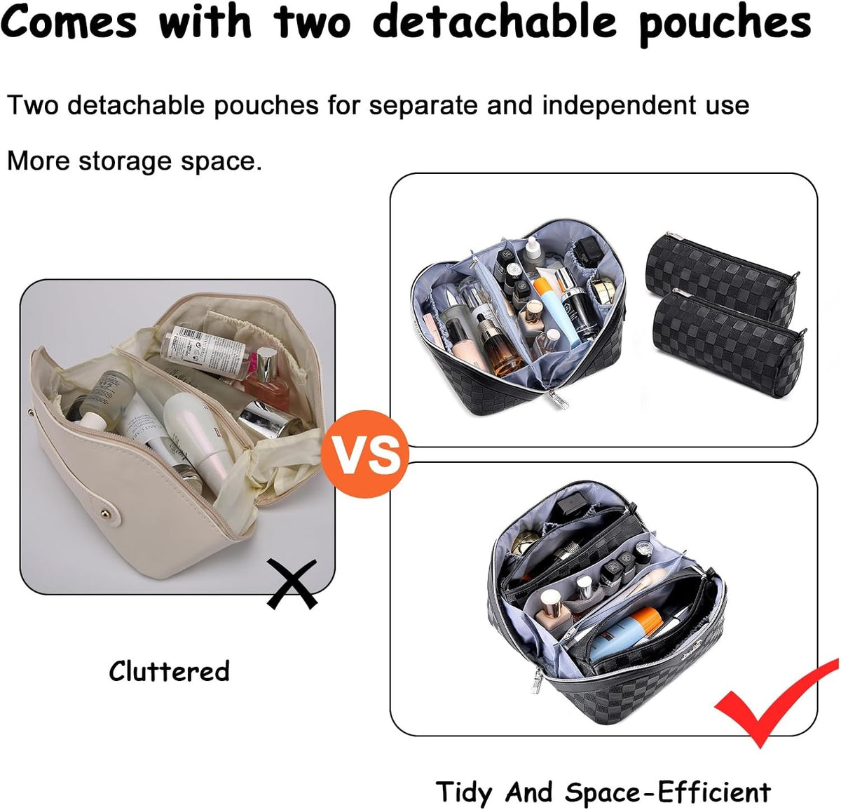 Travel Makeup Bag Organizer Set of 3 Waterproof Leather Cosmetic Bags - Large Capacity, Compartments, Women Gift