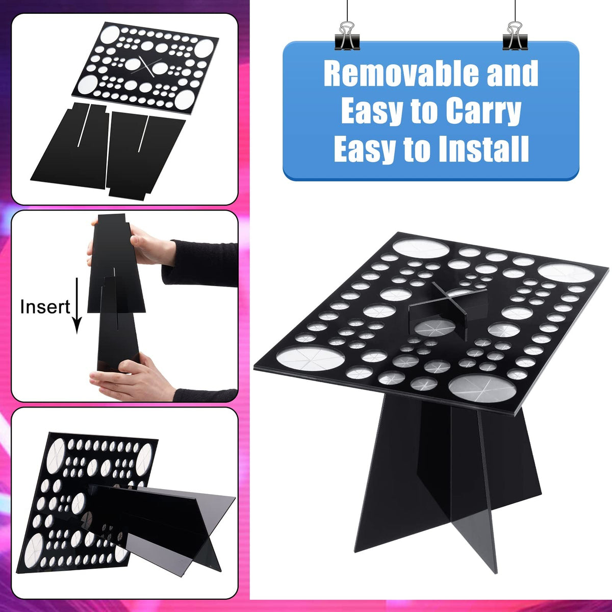 Acrylic Makeup Brush Holder with 72 Holes - Portable Drying Rack & Organizer