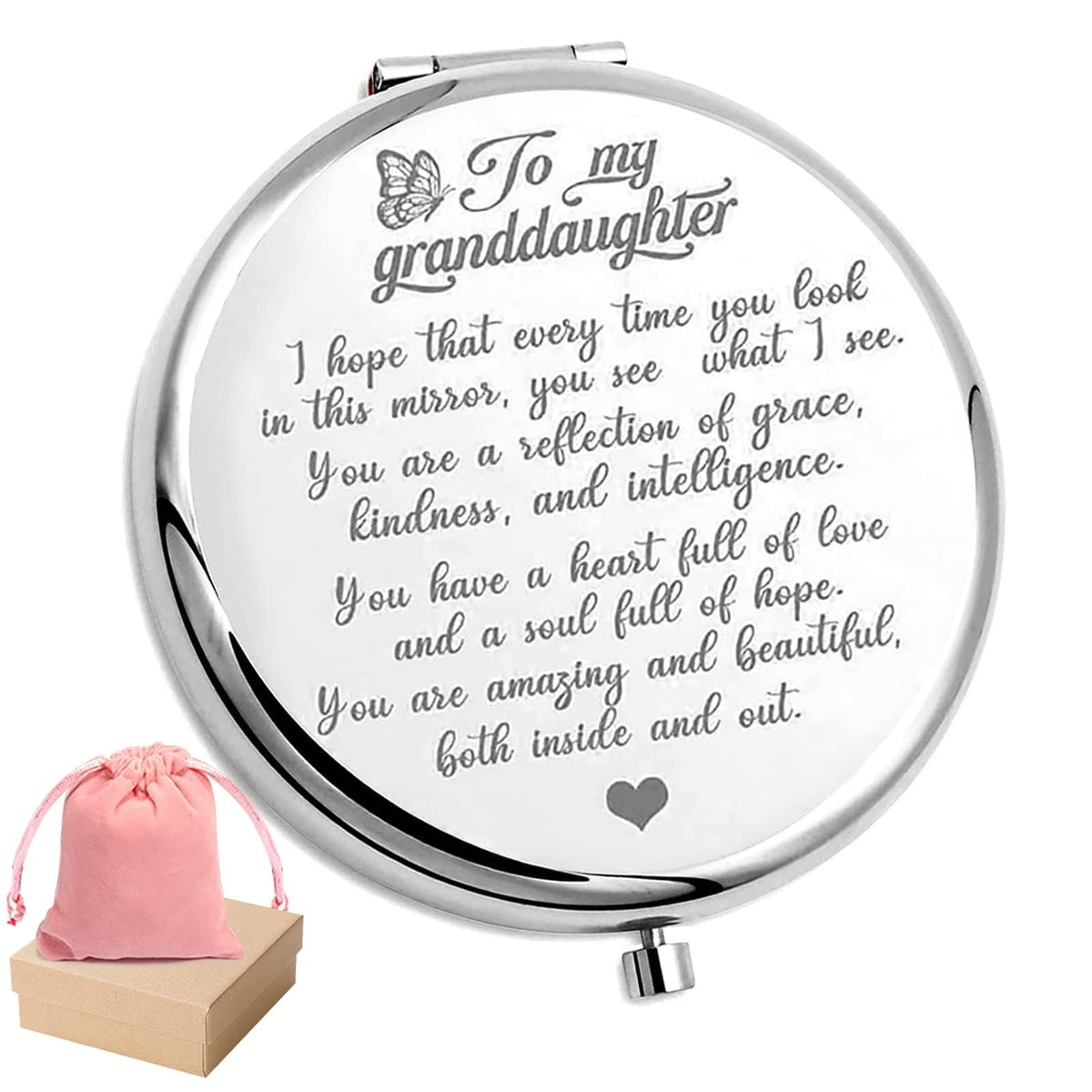 Personal Pocket Mirror for Granddaughter - Engraved Gift of Love and Beauty