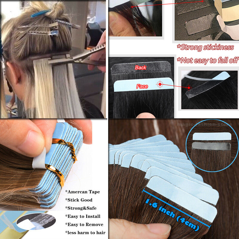 Remy Human Hair Extensions Tape In Full Head Wavy Balayage 200g