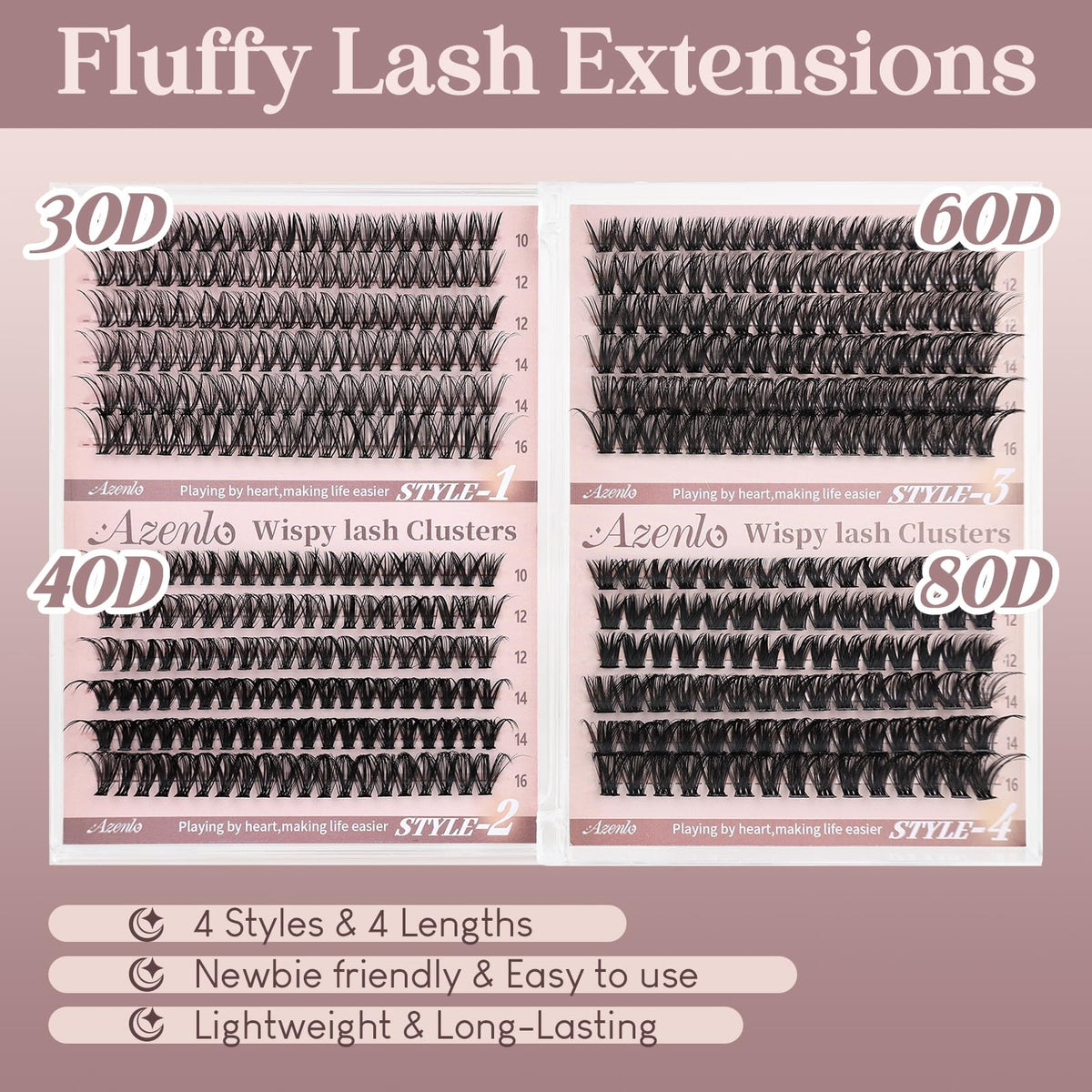 Wispy Lash Clusters Set with 4 Styles, Fluffy Natural Look, Easy Application