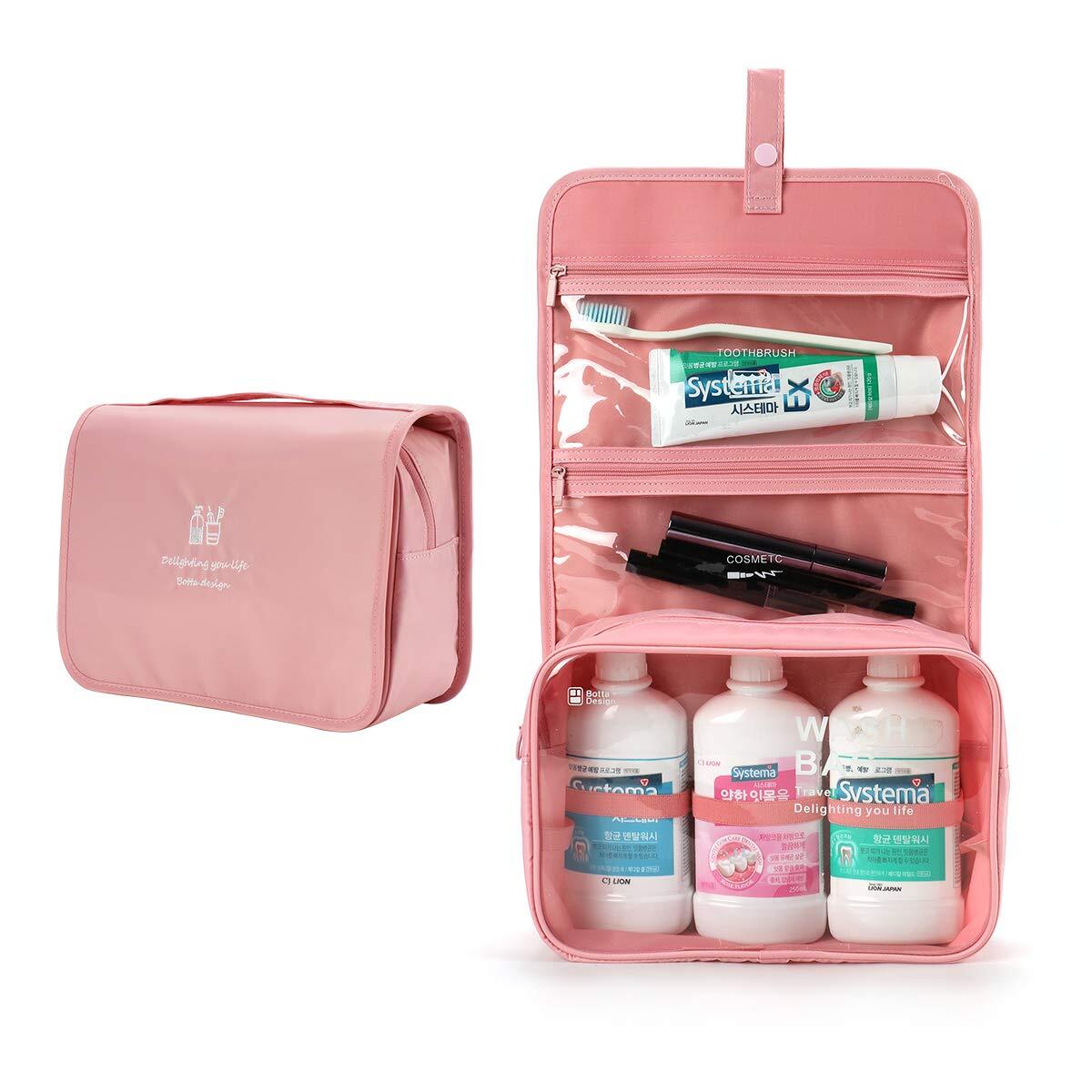 Hanging Toiletry Bag Waterproof Travel Cosmetic Organizer in Pink