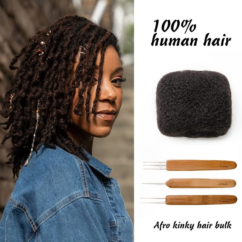 Human Hair Afro Kinky Bulk Extensions - Natural Black, 18 Inch, 3 Bundles