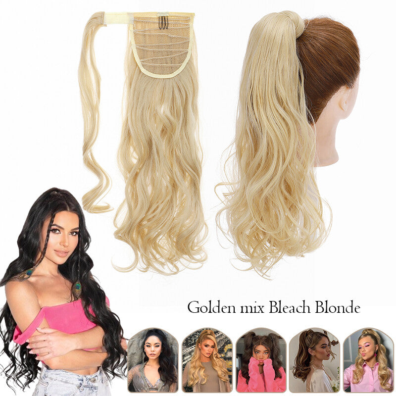 Mega Thick Wrap-On Ponytail Extensions - Natural Human Hair, Curly Wavy Straight