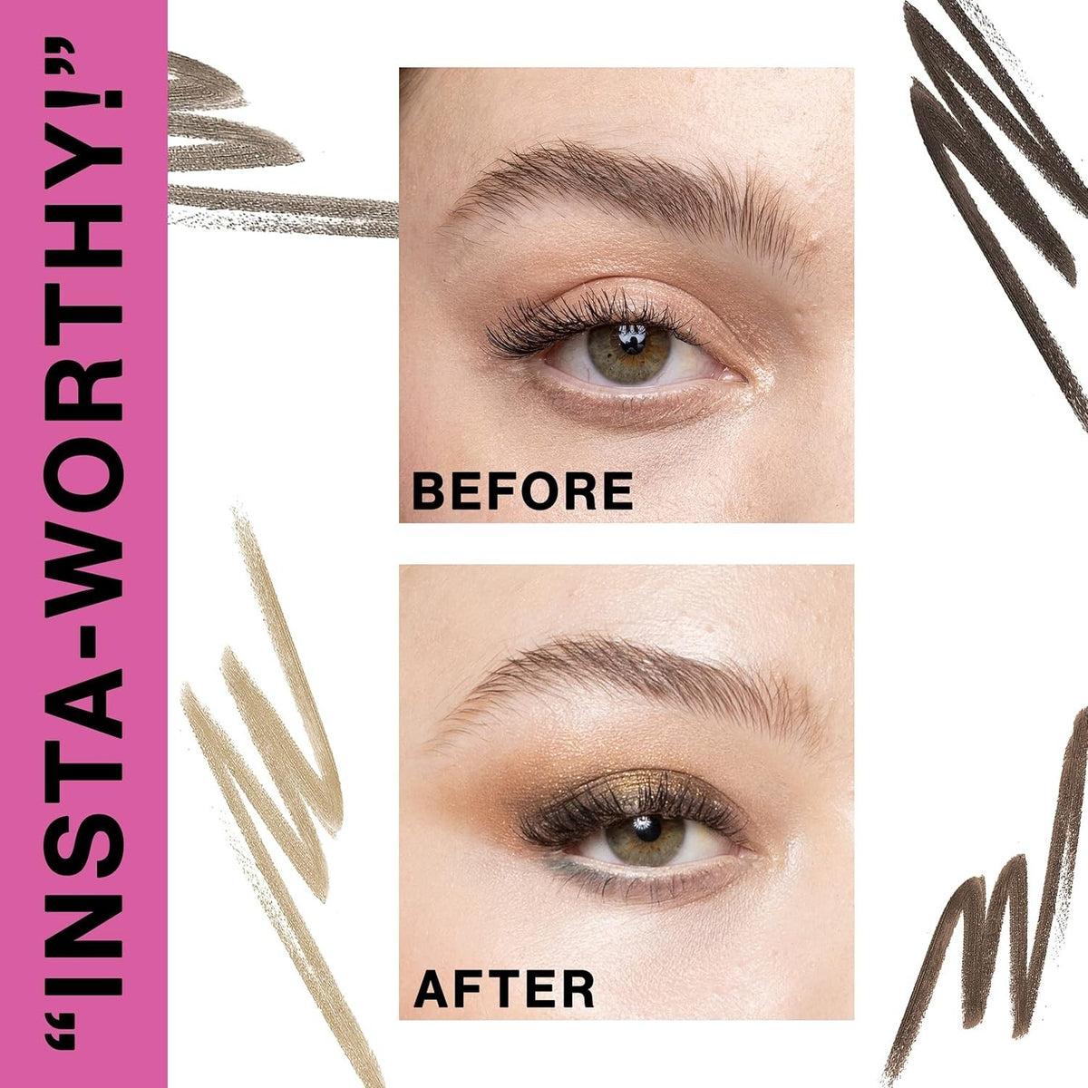 Eyebrow Pencil with Spoolie & Fine Tip - Medium Brown, Retractable, Triangular Design
