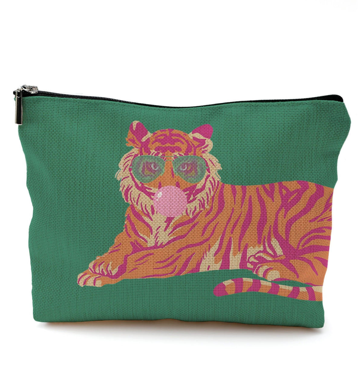 Trendy Preppy Pink and Orange Tiger Makeup Bag - Compact Cosmetic Organizer