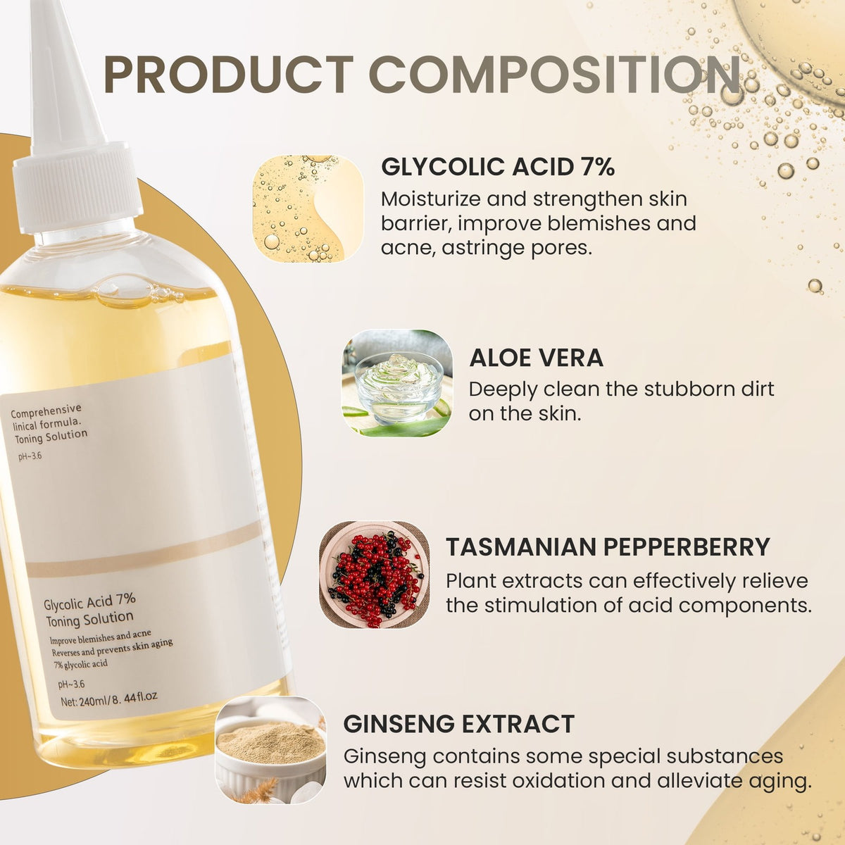 Glycolic Acid 7% Toner for Face Exfoliating Skin Resurfacing 240ml - Acne & Pore Care