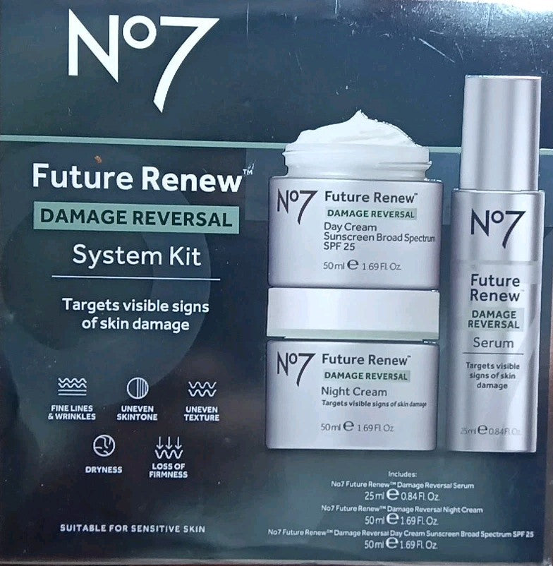 No7 Future Skin Damage Reversal System Kit - Night & Day Cream, Serum, Sunscreen
