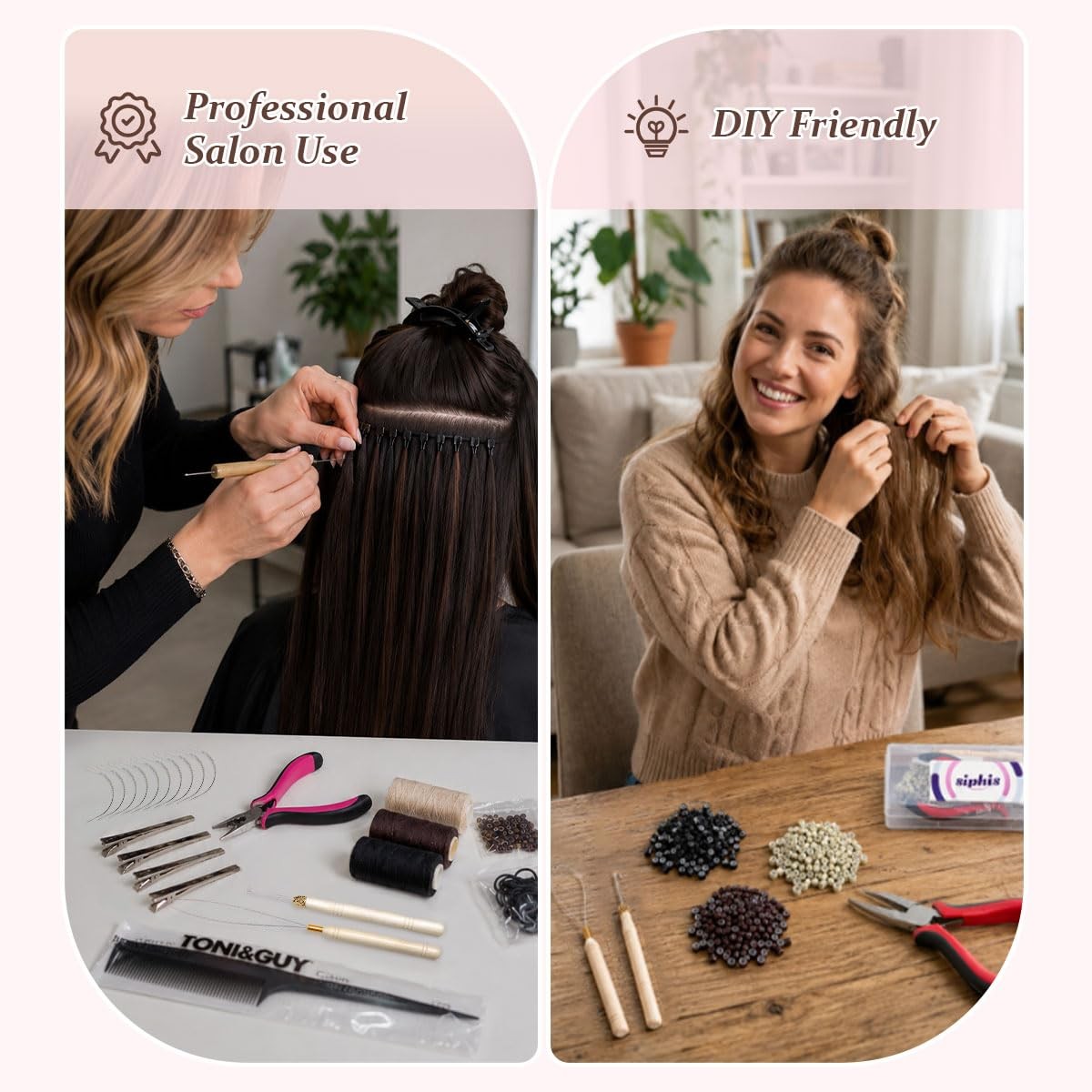 Hair Extension Tools Kit, 300 Silicone Beads, Basic 3 color