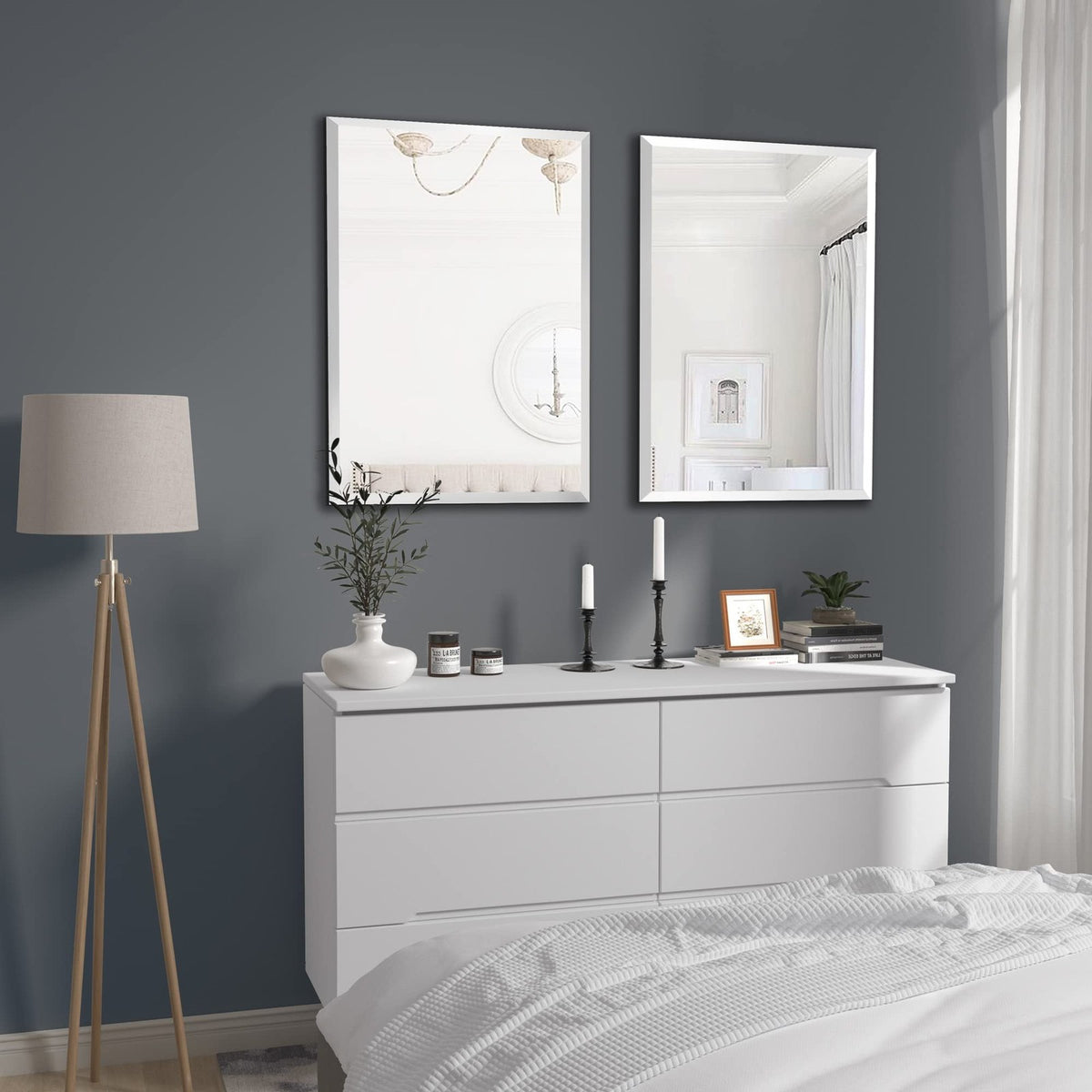 20x28 Inch Frameless Rectangle Bathroom Vanity Mirror with Beveled Edge