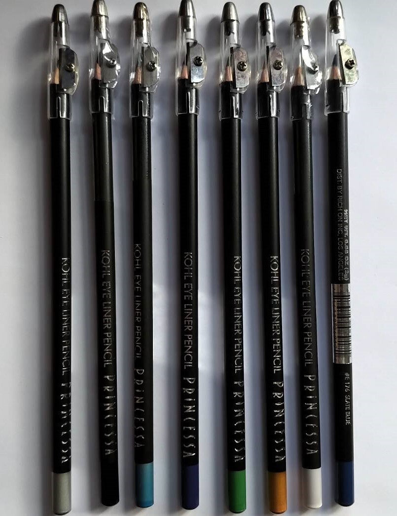 Princessa Kohl Eye Liner Pencils Set of 8 with Sharpener - Vibrant Colors