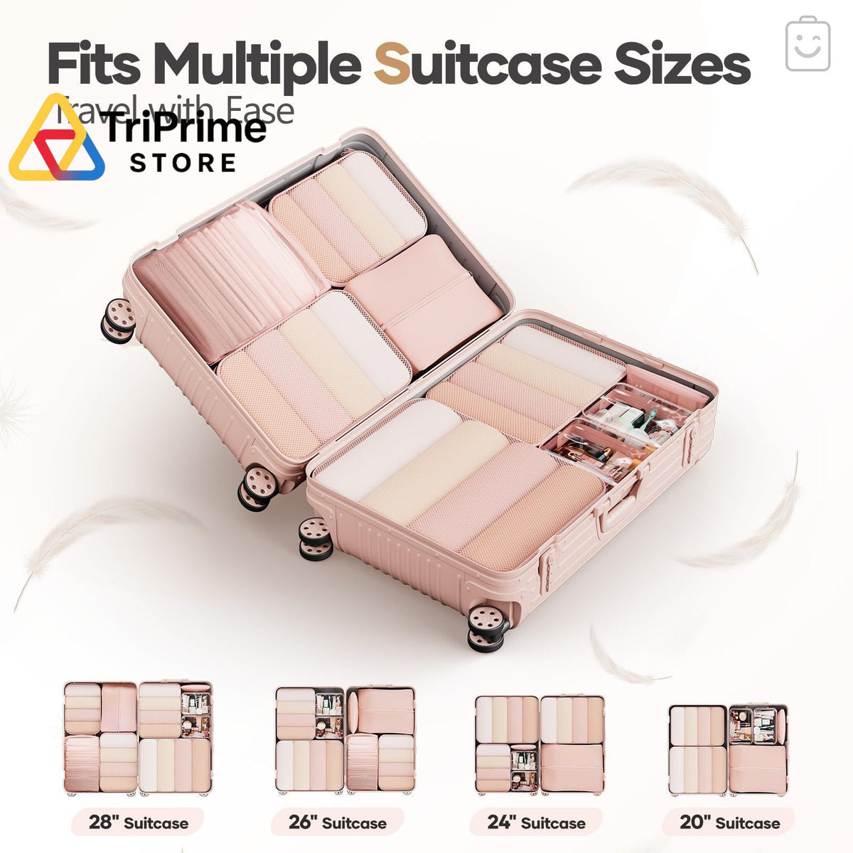 Travel Compression Packing Cubes Set - 9 Pieces Luggage Organizers Beige
