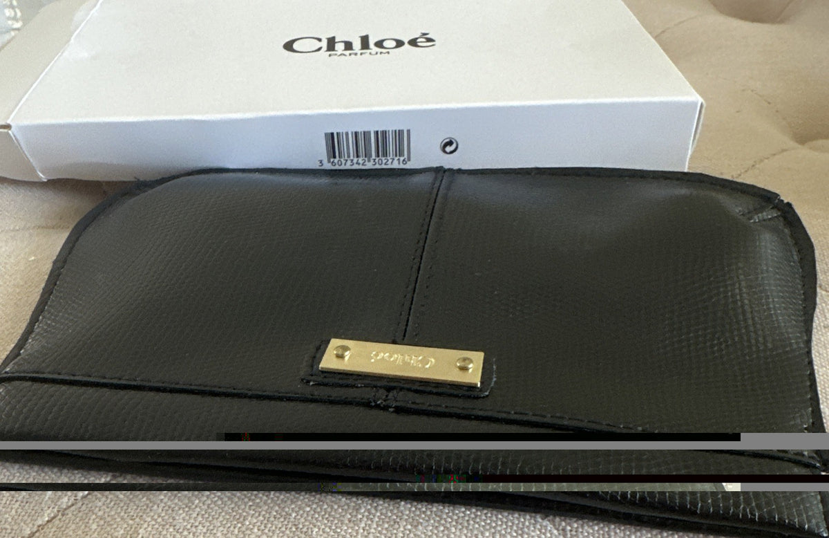 Black Cosmetic Pouch Bag with Logo - Chloe Flat Makeup Bag with Box