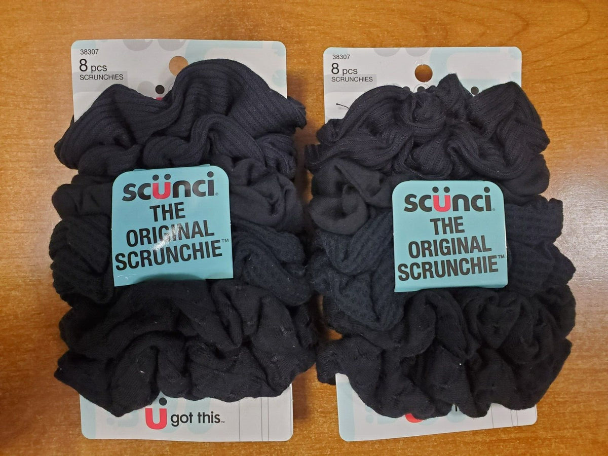 2 Pks of 8: Scunci Mixed Knits Ponytail Holder, Black (3078) R7P7b