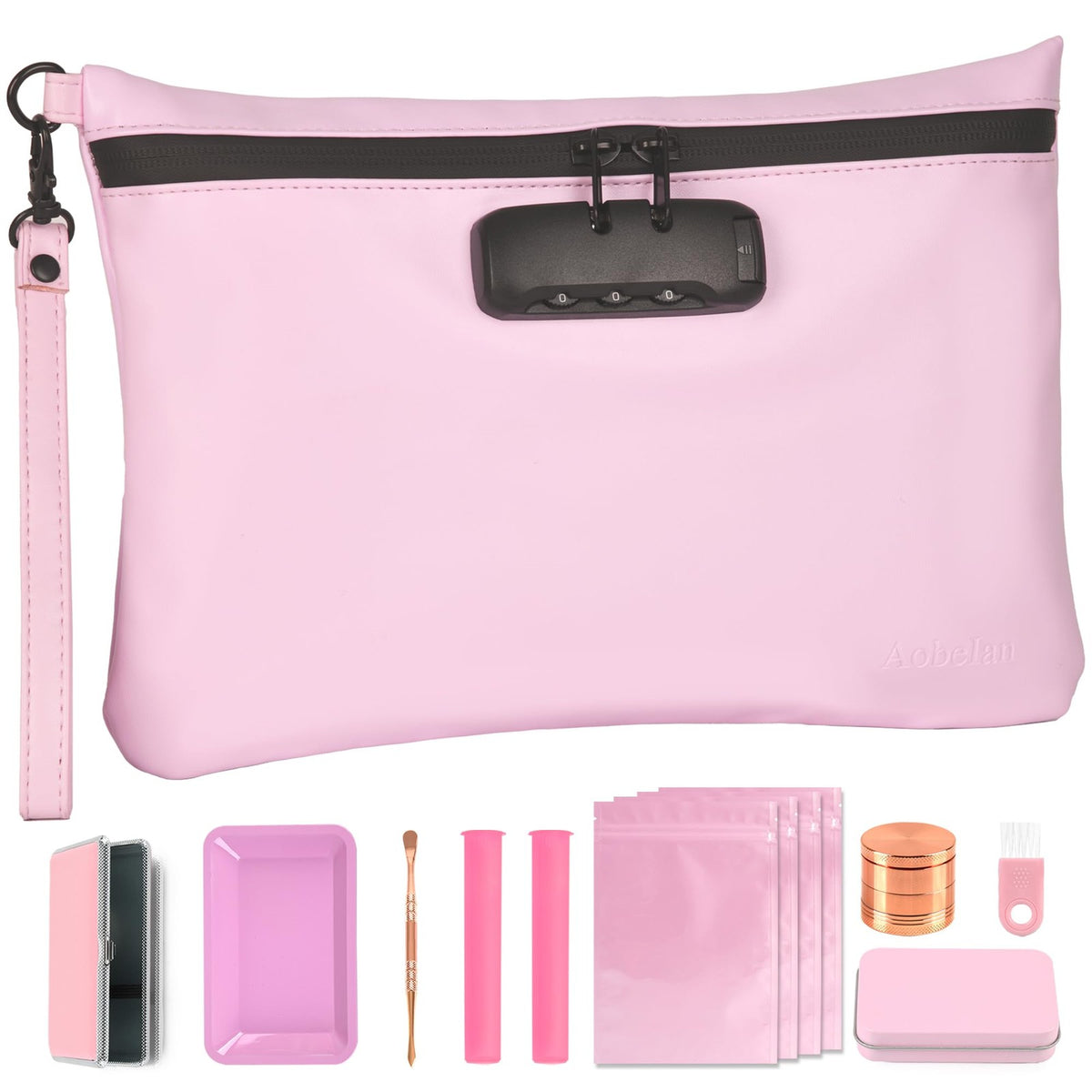 Travel Smell Proof Pouch with Combination Lock Waterproof Organizer Pink
