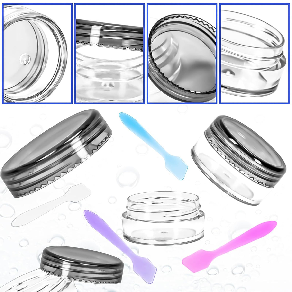 100pcs 5g Reusable Plastic Cosmetic Sample Containers with Black Lids