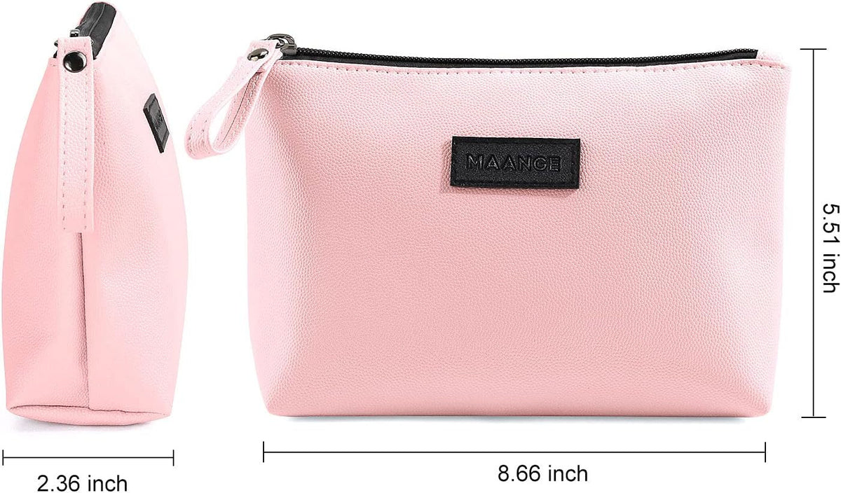 Small Makeup Bag for Women - PU Leather Travel Cosmetic Pouch with Zipper