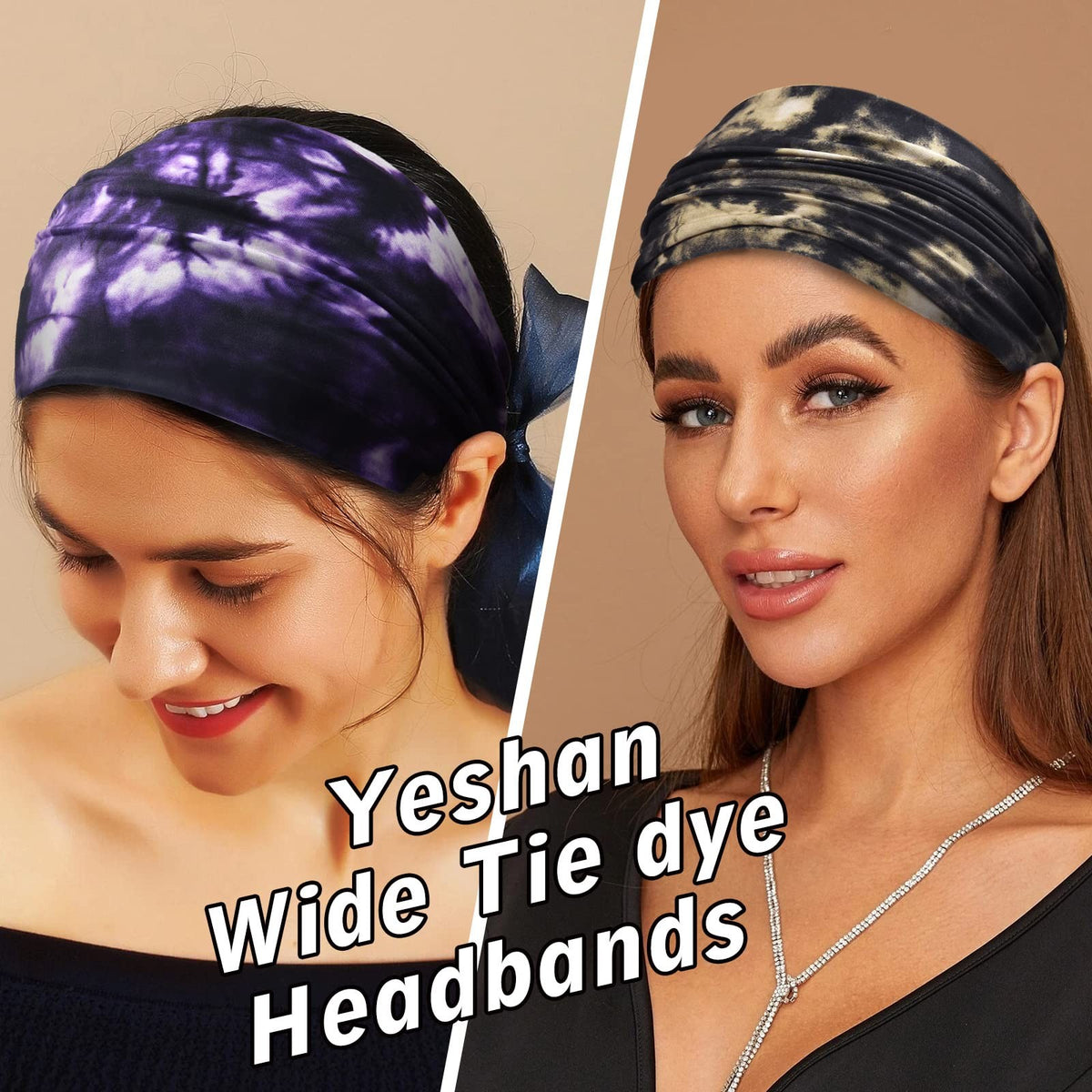 Yeshan Wide Headbands for 1 Count (Pack of 6), No7(Tie dye colors 6