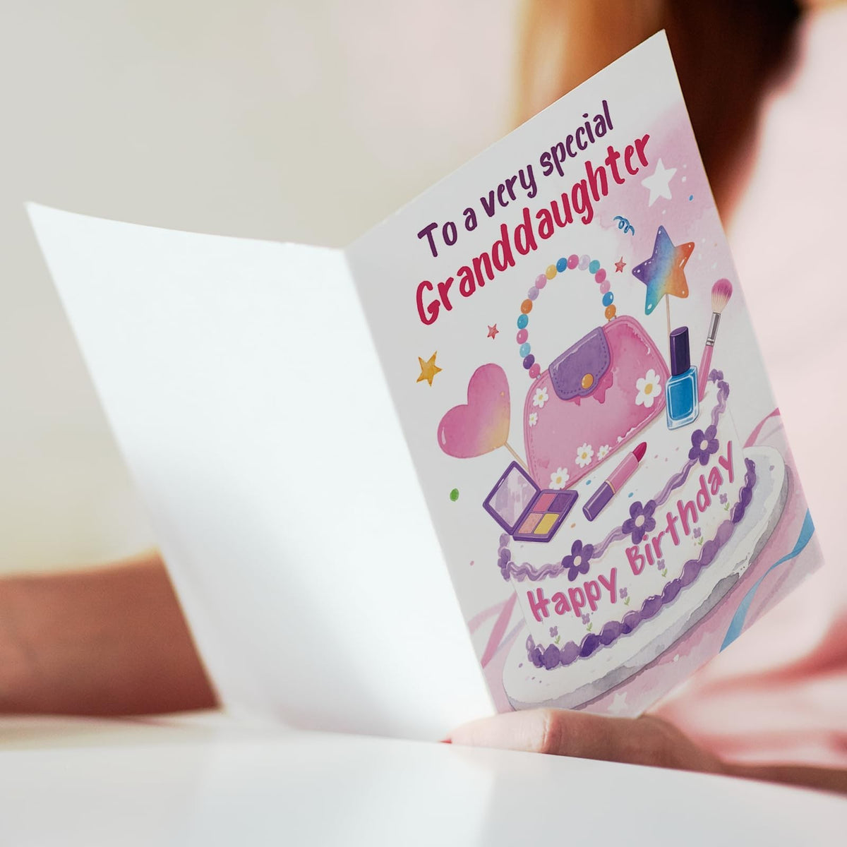 Granddaughter Birthday Card - Colorful Cake & Gift Design from Grandma Grandpa