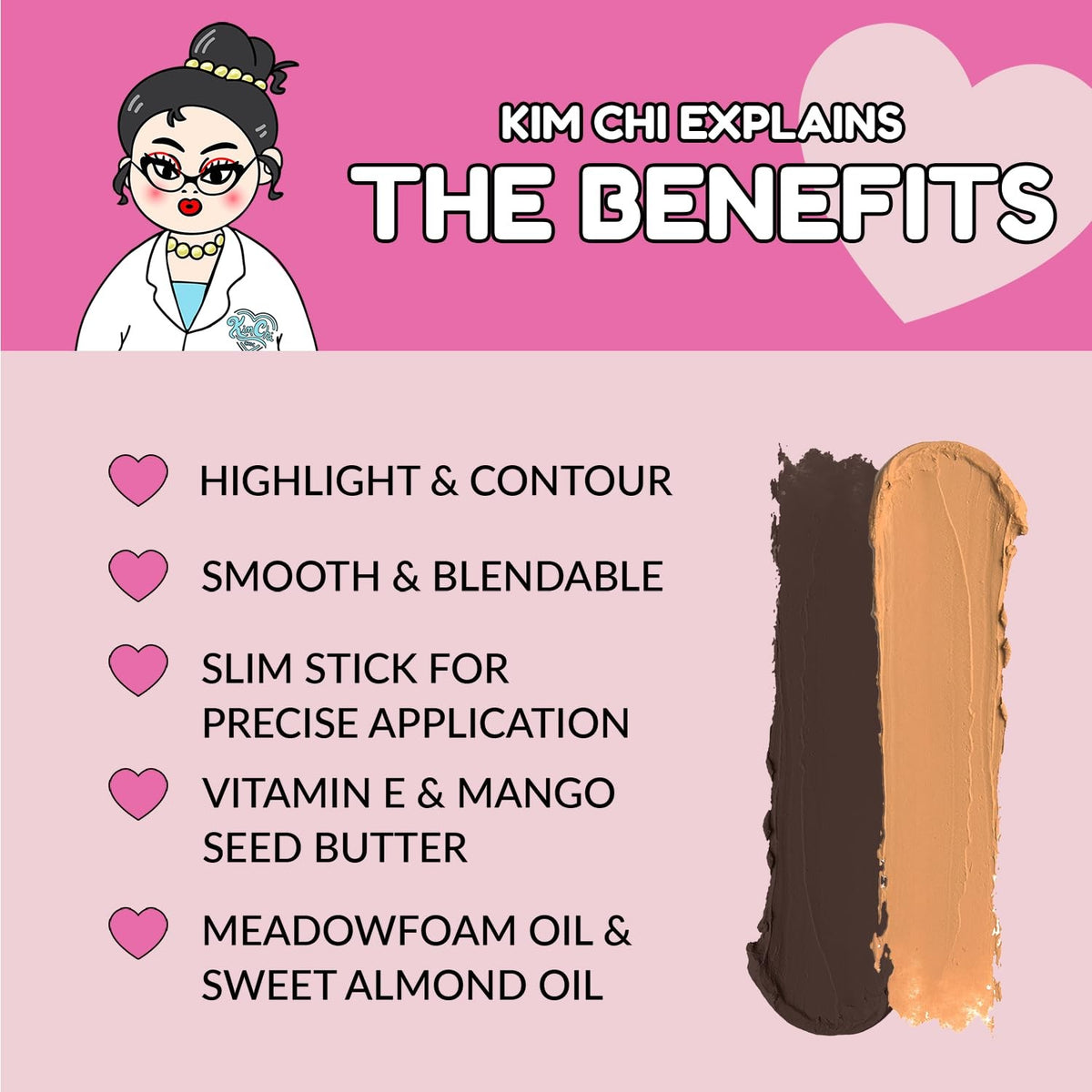 Dual-Ended Sculpting Contour & Highlight Stick Dark 0.04oz - KimChiChic Beauty