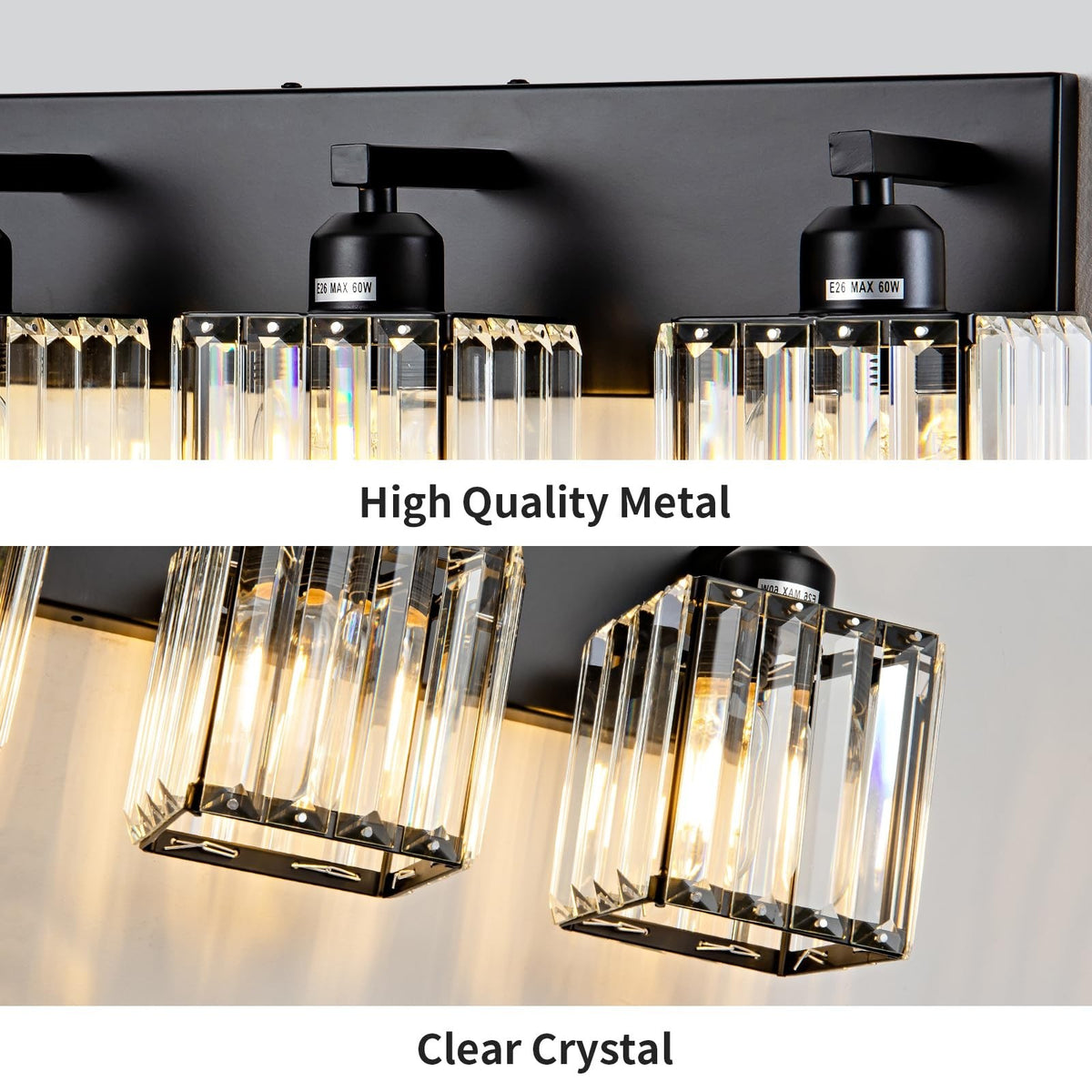 Black 3-Light Crystal Bathroom Vanity Light Fixture - Modern Wall Sconce