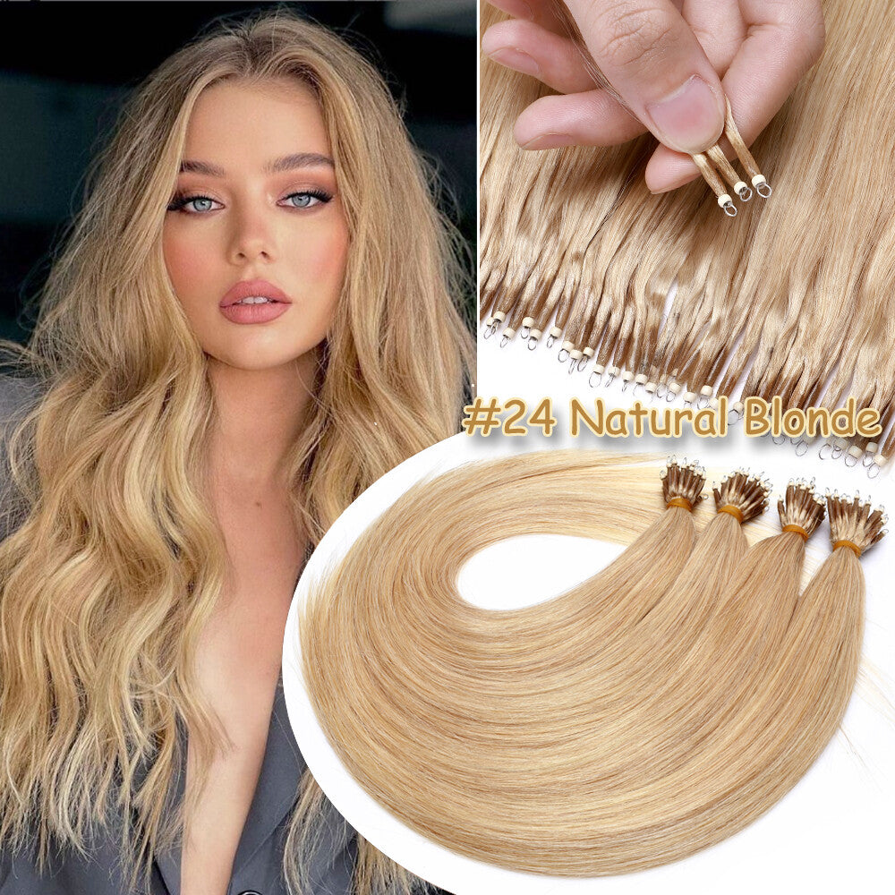 Thick Remy Human Hair Extensions Nano Ring Micro Loop Beads Caramel