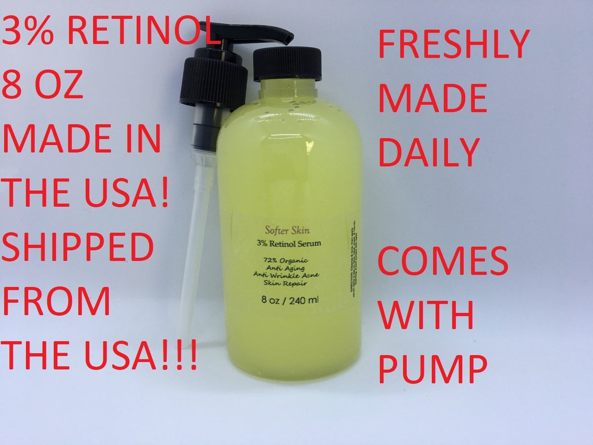 Retinol 3% Serum with Hyaluronic Acid - Organic Anti-Aging & Wrinkle Reducer - 8 oz
