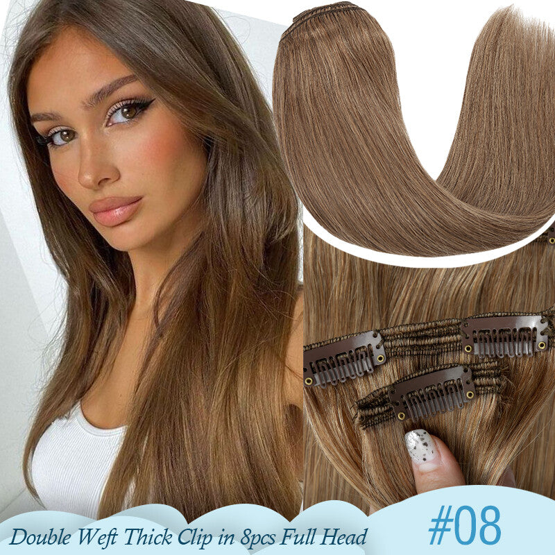 Thick Double Weft Clip-In Human Hair Extensions Full Head 150-170g