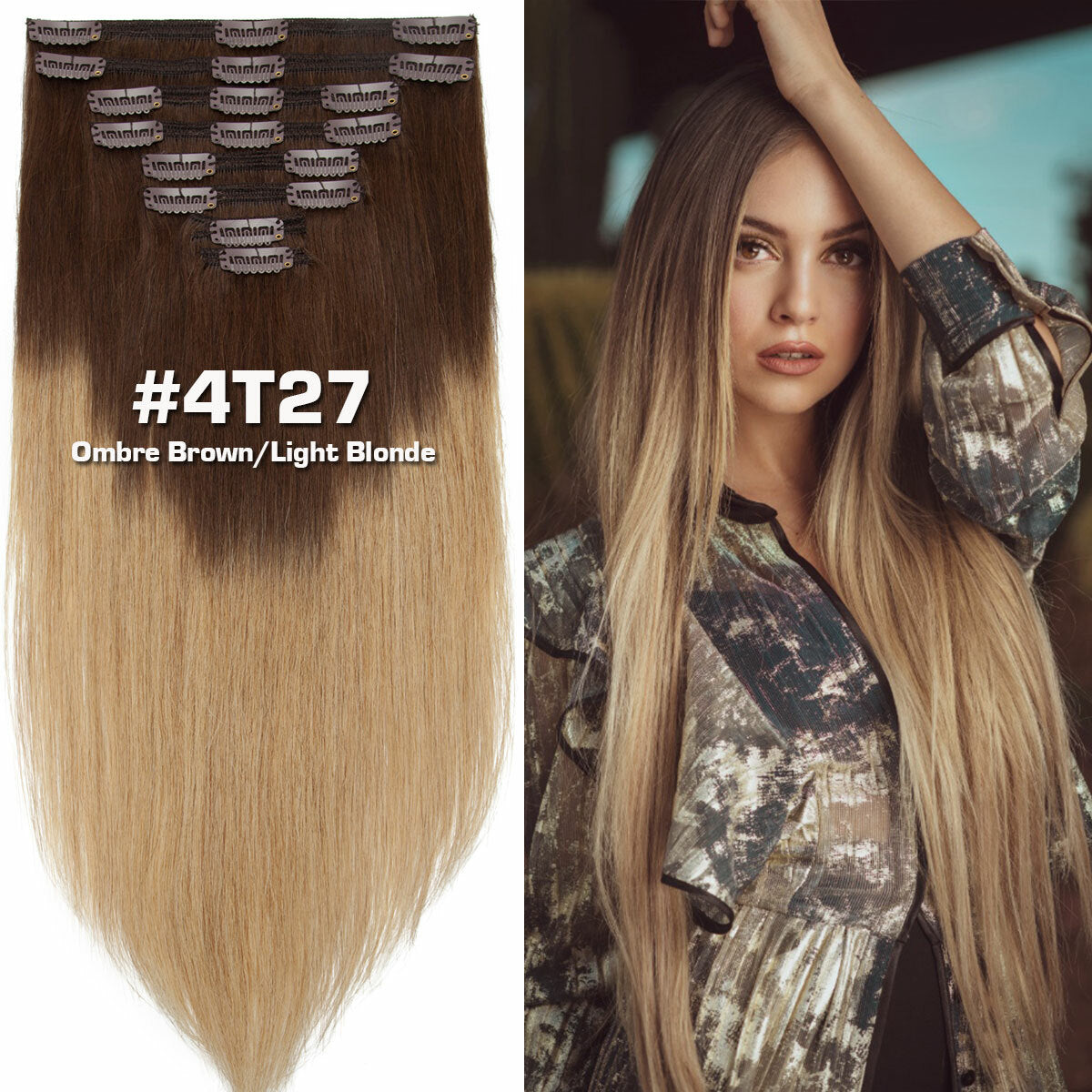 Double Weft Clip-In Human Hair Extensions Full Head - Multiple Colors & Lengths