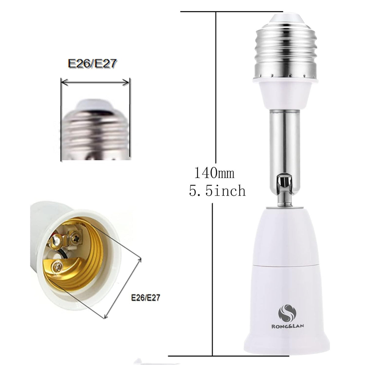E26/E27 Adjustable Light Socket Extender 180° Bendable 2-Pack