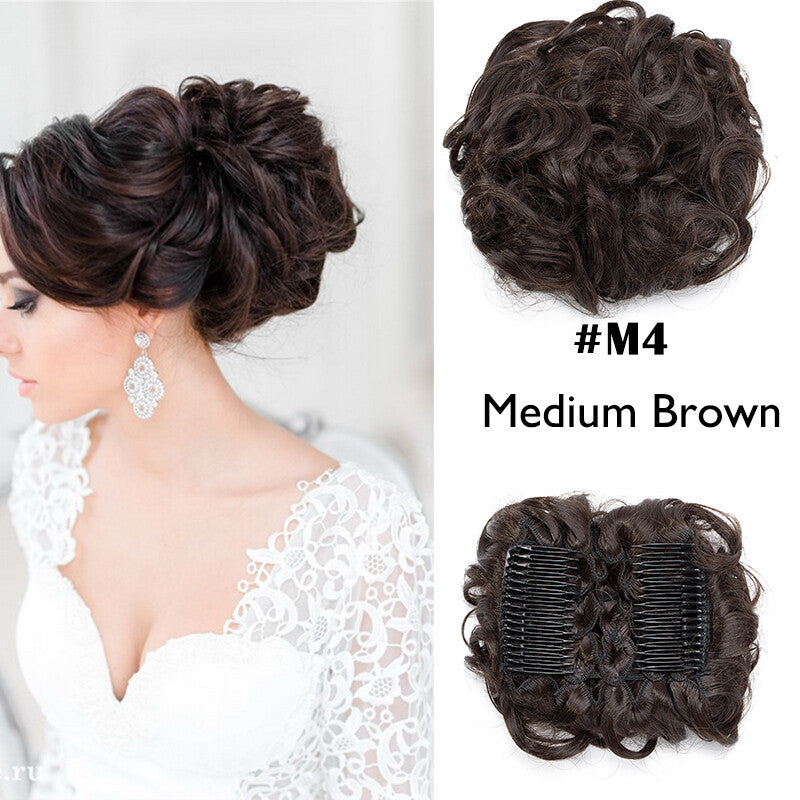 Large Curly Clip-In Hair Bun Extension for Thick Updos - Multiple Colors