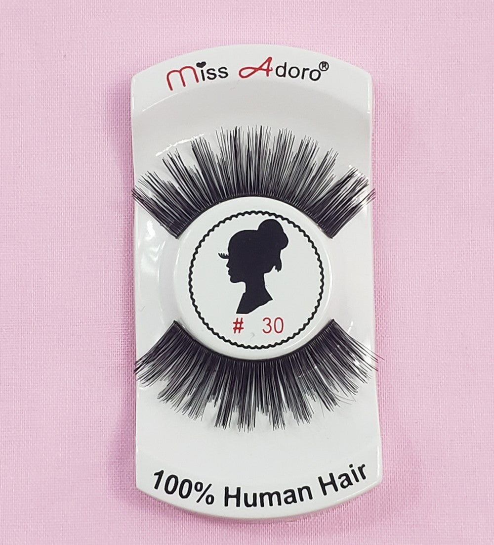 12 Pack Natural Human Hair False Eyelashes Style 30 - Light, Soft & Handmade