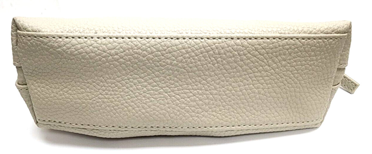 Small Makeup Bag - Muted Beige Faux Leather Cosmetic Organizer