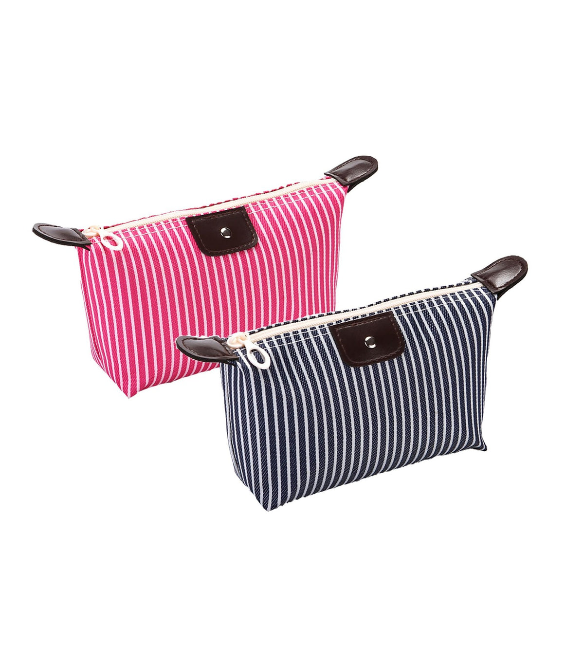 Travel Makeup Bag Set - Waterproof Nylon Cosmetic Organizer with Zipper, 2-Pack, Black & Red