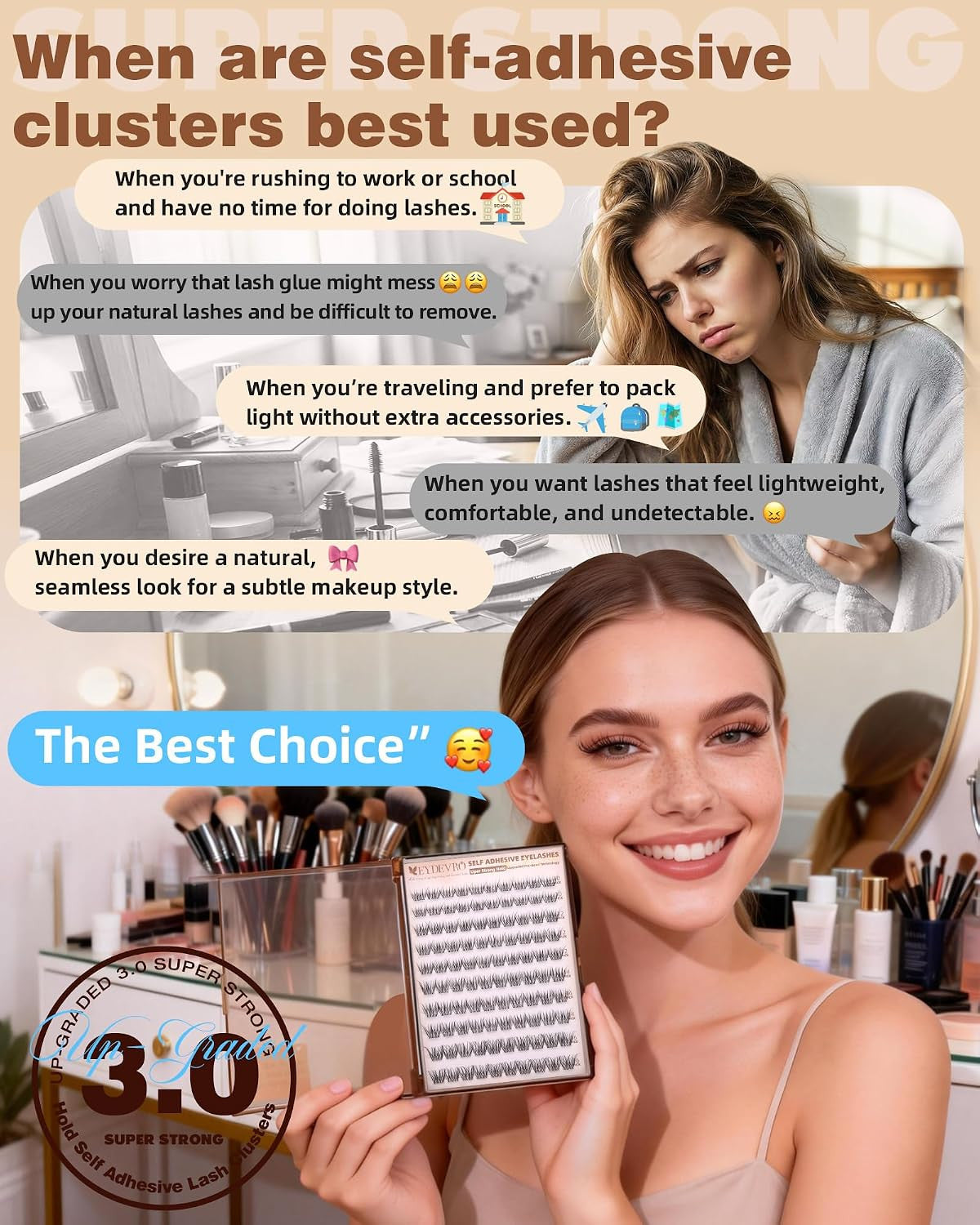Self Adhesive Eyelashes Wispy Clusters Long-Lasting Waterproof Natural Look