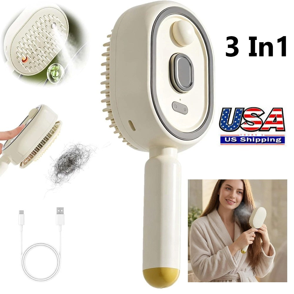 3-in-1 Electric Hair Spray Comb with Massage & Nano Mist - Portable Anti-Tangle Styling Tool
