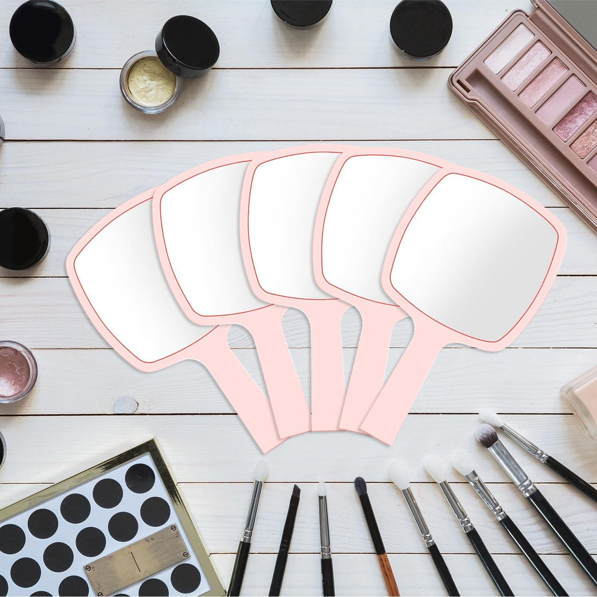 25 Pack Pink Handheld Mirrors with Handles - Travel Cosmetic & Makeup