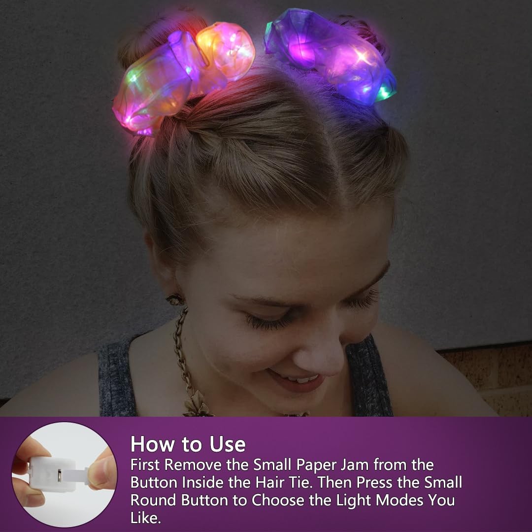 40 Pcs LED Scrunchies, Light up Hair Glow in 1 Count (Pack of 40)