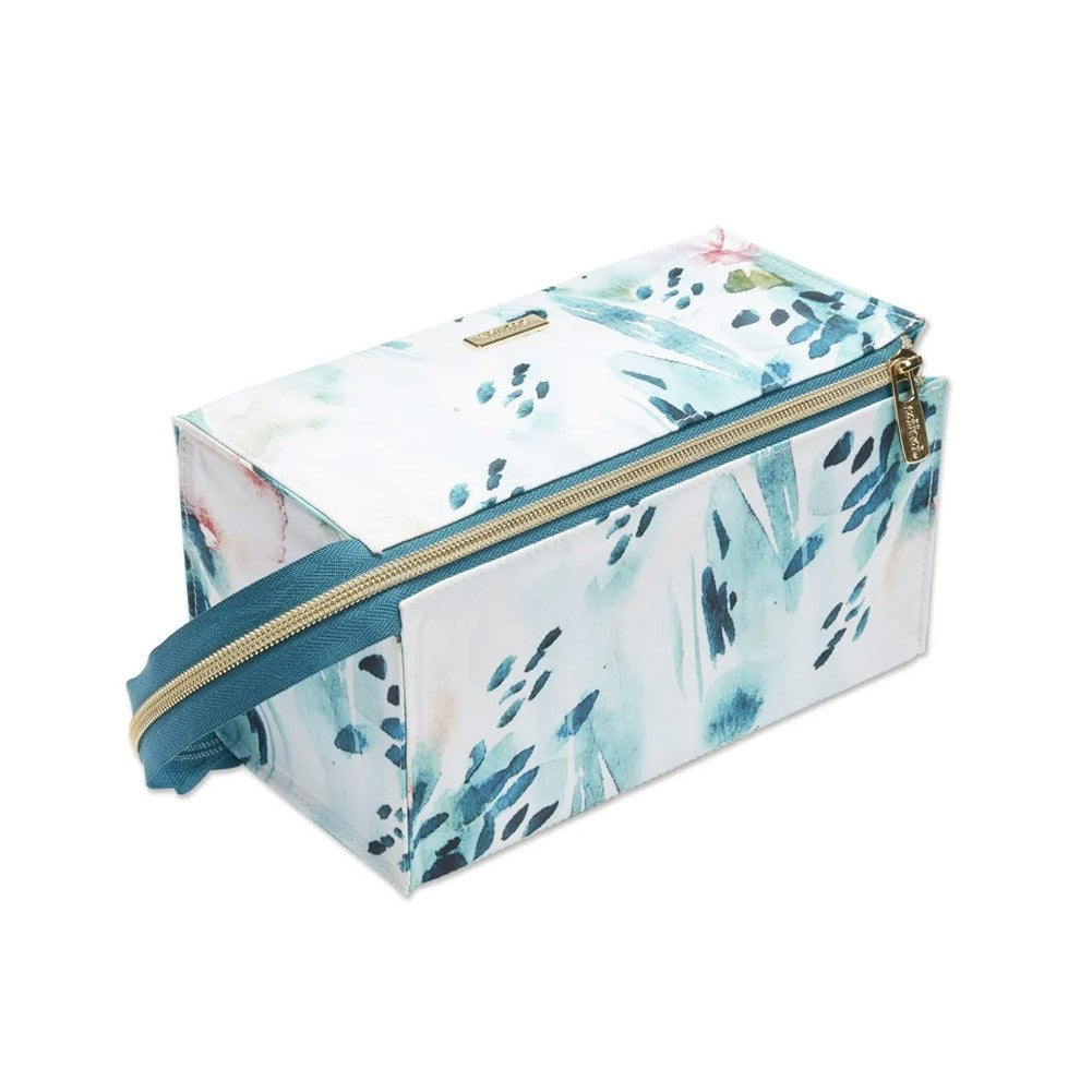 Travel Organizer Bag with Floral Watercolor Design, Folding Cosmetic & Jewelry Case